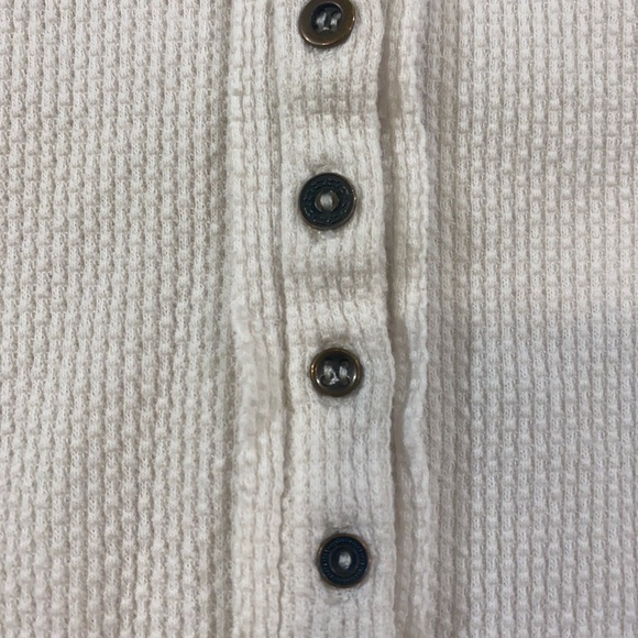 Free People Boho Thermal White Long Sleeve Top with Blue crochet Knit Cuffs - Picture 8 of 9